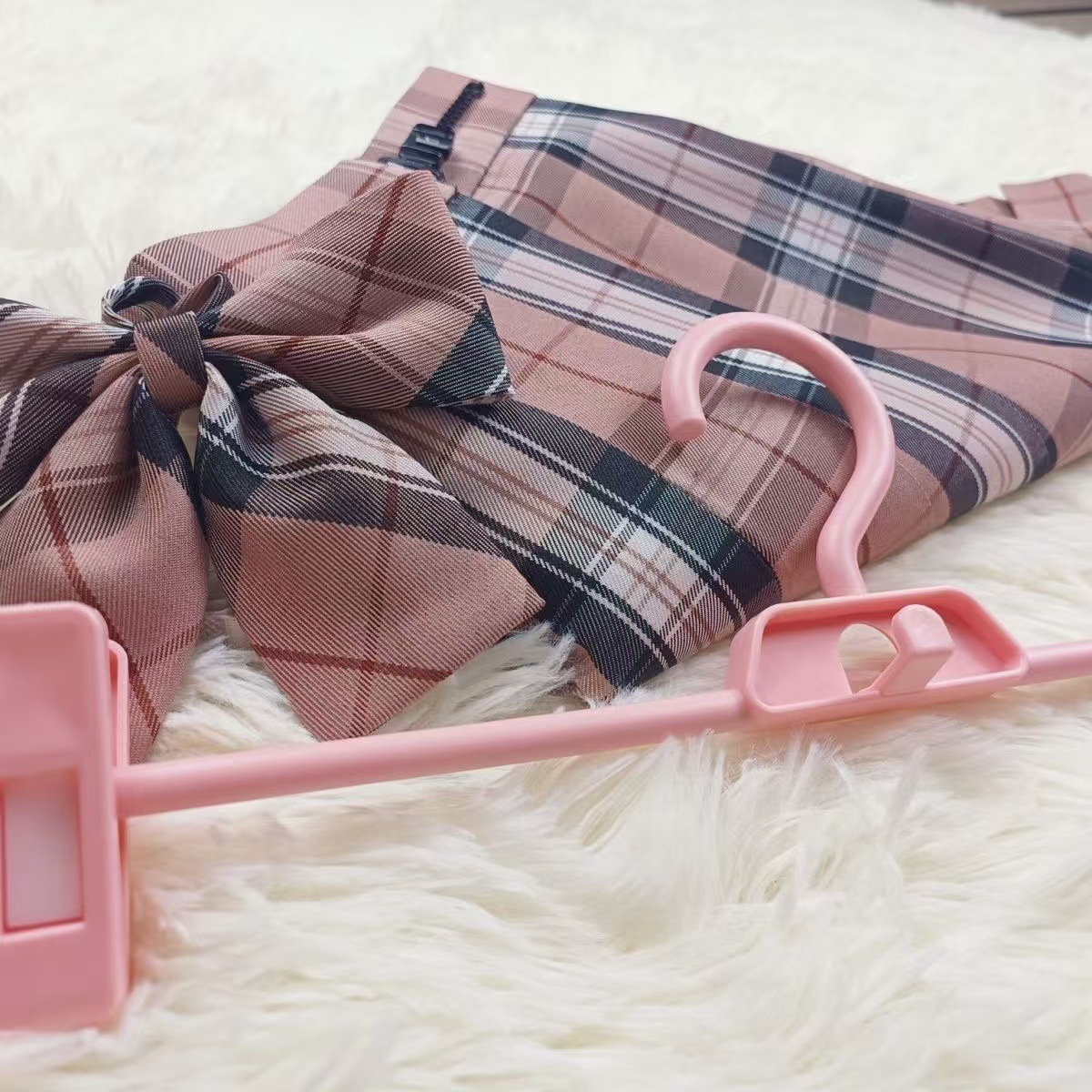 새로운 아카데미 스타일 JK 화이트 피치 향기로운 핑크 스파이스 소녀 격자 무늬 스커트 짧은 스커트 높은 허리 슬리밍 올 매치 플레이드