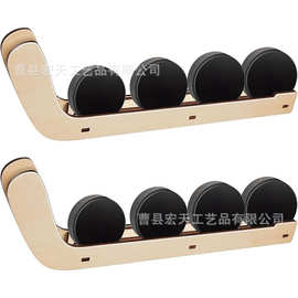 木制曲棍球收纳架家居可悬挂冰球展示架多位木制曲棍球悬浮整理架