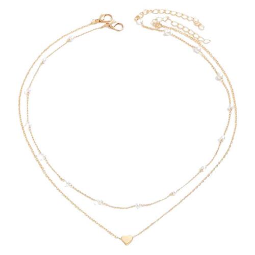 Cross-border Bestselling Imitation Pearl Chain Heart Pendant Double Layer Necklace for Women, Simple Elegance Multi-Layer Necklace Accessory Wholesale