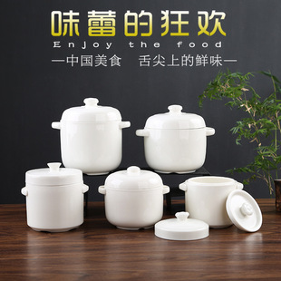 Ceramic Household Stew Pot Big small size Water-proof Soup Bird's Nest Steamed Egg Pure White Double Lid Soup Pot Steaming Pot Microwave Oven Stew Pot