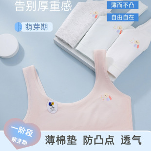 Girls' Bra for Early Development Stage, Anti-Bump Fixed Cup 7A Antibacterial Sports Breathable Vest
