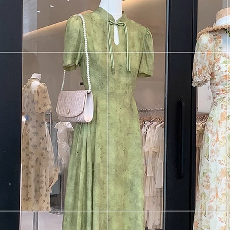 New Chinese style elegant summer high-grade chic slimming modified retro cheongsam green short sleeve dress women's dress