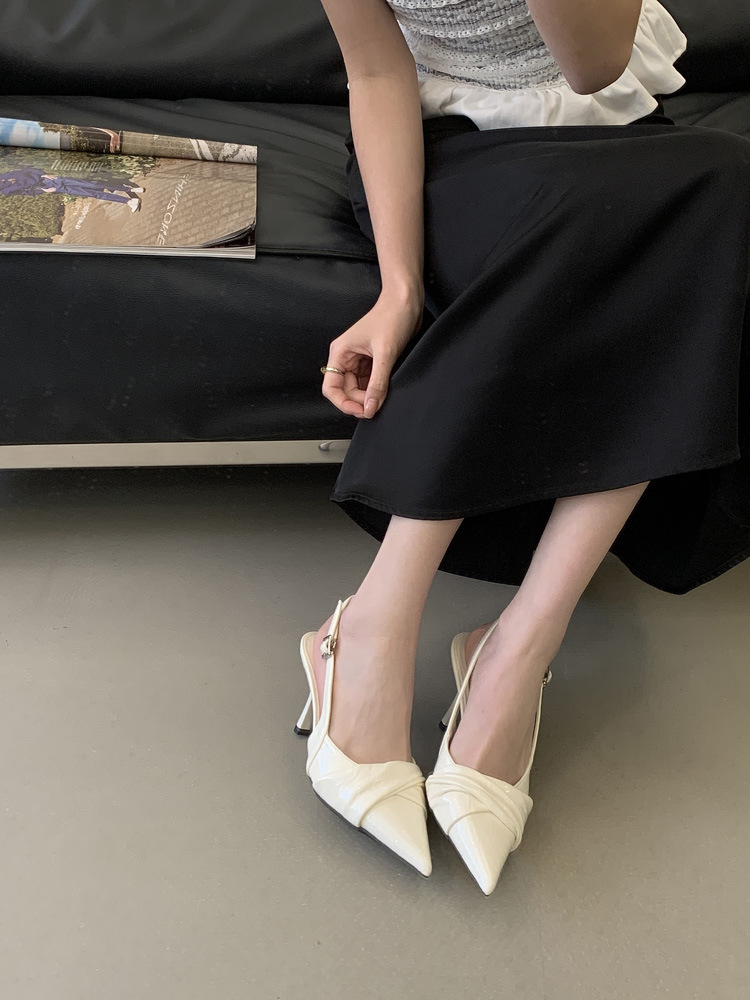 Gentle Design! Creamy White Pointed-toe Ruched High-heeled For Women, 2026 Spring Backless Single Shoes_vogvips.com