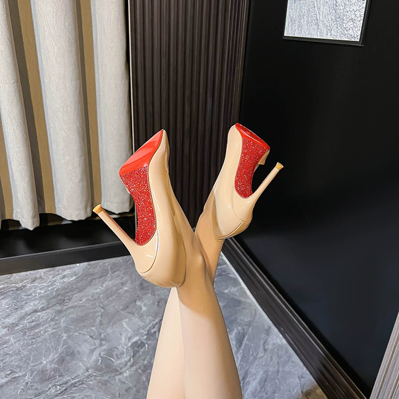 High-heeled Pointed-Toe Pumps, Nude/Black, Low-Cut Design, 6/8/10 cm Heels