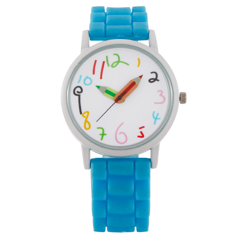 Orologio al quarzo con cinturino in silicone color gelatina da donna con matita digitale Cartoon_voghion.com