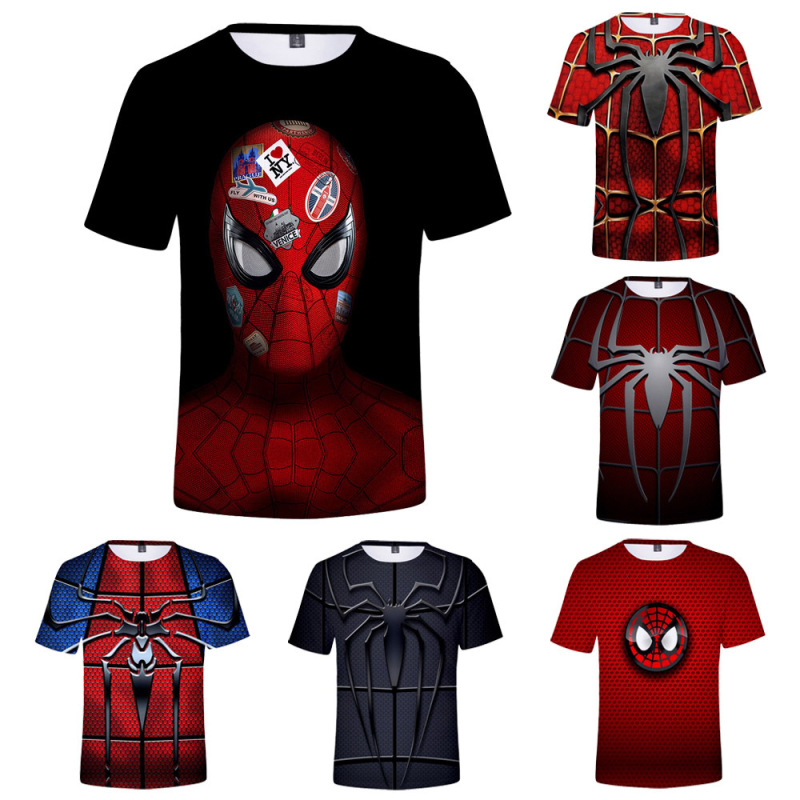 Cross-border Marvel Spider-Man Hero Return cosplay Surrounding 3D Color Printing Short-sleeved T-shirt Men's and Women's Adult Children's Wear