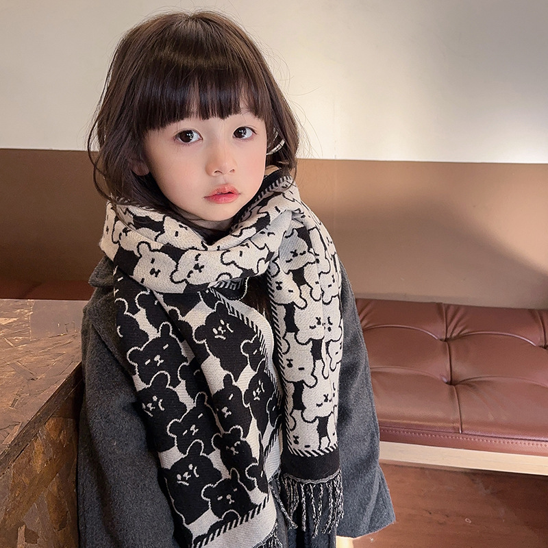 한국 어린이 스카프 2024 신스타일 여아  두꺼운 목 커버 여아 외출 긴 방풍 따뜻한 목 스카프