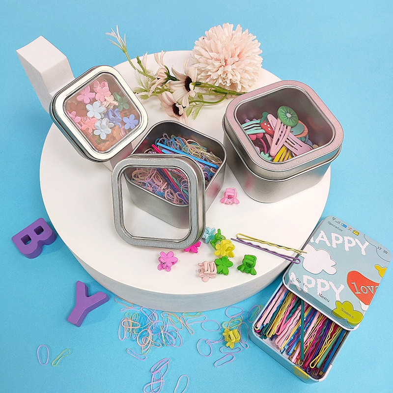 Square Tin box Hairpin Jewelry Packaging box Buckyballs Small square Iron box 77*77*50 Headdress storage box
