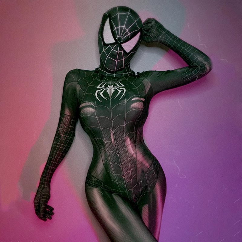 女性用ブラックスパイダーMJタイツコスプレ衣装、抖音大人女性用コスプレワンピース、クール|undefined