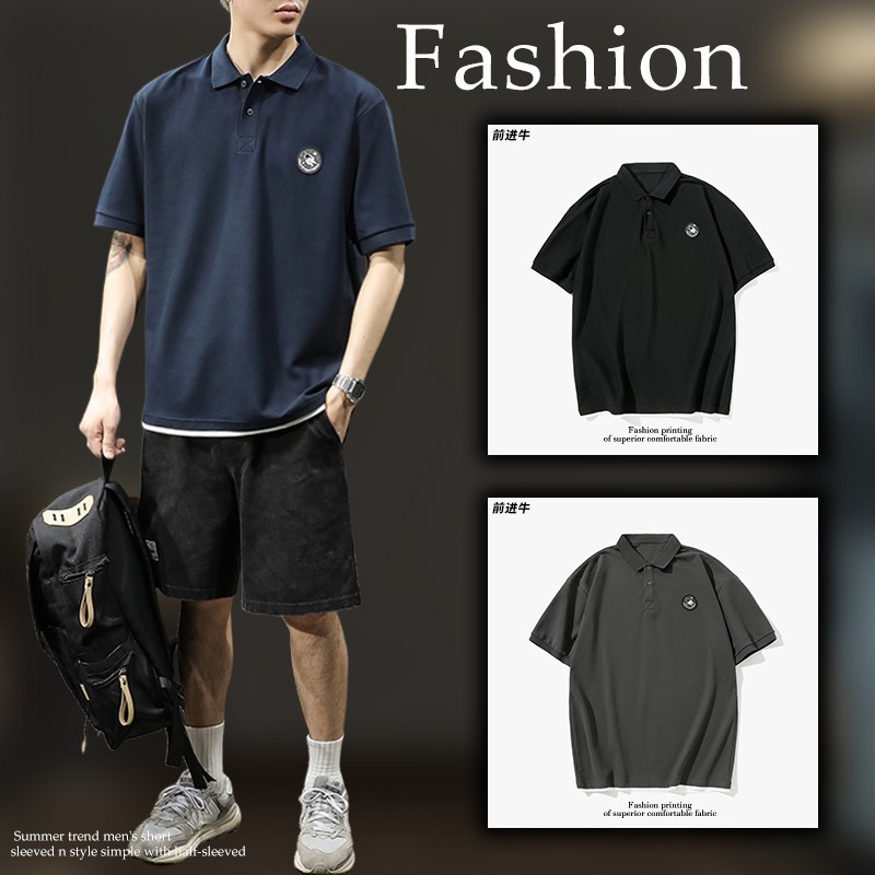 男性のゆったりした大きいサイズのアメリカの夏の重いポンドの偽の2つのpoloシャツの半袖のtシャツの潮のブランドの襟の半袖のポールのシャツ|undefined