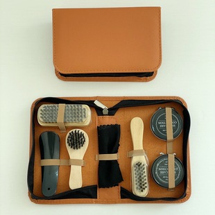 Shoe Polish Set Manufacturer Wholesale Leather Shoe Care Wooden Handle Shoe Brush Sponge Shoe Polish Care Shoe Polishing Tool Seven-Piece Set