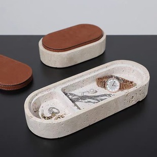 Modern New Chinoiserie Marble Yellow Travertine Orange Storage Box Jewelry Box Creative Ornaments Desktop Decoration Model Room