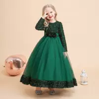 Новая коллекция PLBBFZ Длинное платье принцессы с новогодними пайетками Ink Green/Jujube Red 120-170 см Косплей