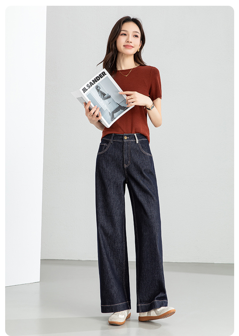 Quần jean nữ ống rộng cạp cao dáng suông vải denim xanh — Xanh da trờicolor chi tiết 17