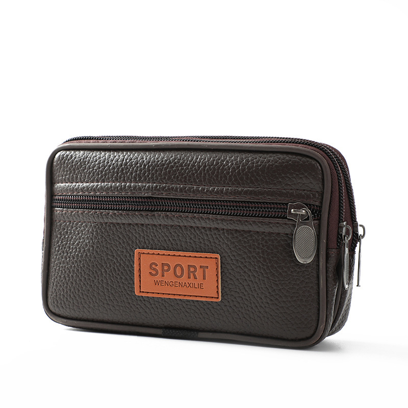 Men's PU leather mobile phone bag double horizontal wear belt waist bag tied waist hanging waist mobile phone case mobile phone bag wholesale