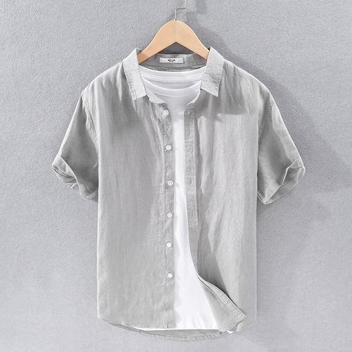 Pure Linen Pure Linen Pure Linen Men's Simple and Versatile Casual Linen Short Sleeve Shirt Large Quantity 9012