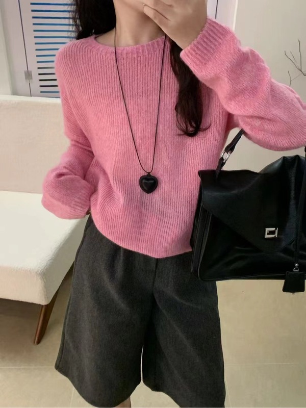 美式复古花纱绿色丝羊绒毛衣秋冬新款韩系慵懒风穿搭羊毛针织衫潮|undefined