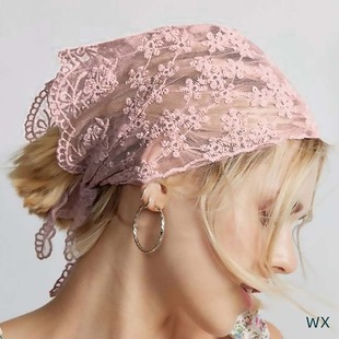 Lace Triangle Scarf Summer Tie Hair Headwear Hair Band Pastoral Style Flower Elegant Hair Wrapping Scarf French Style Headscarf for Women