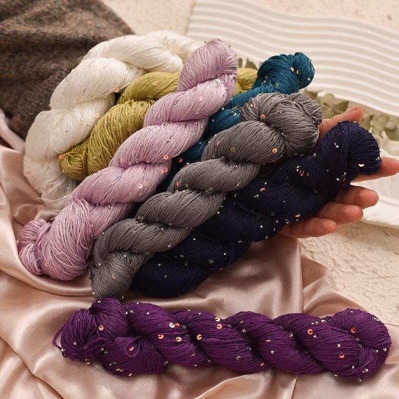 Dopamine Colorful Tencel Sequins Bead Line Wool Wool Tencel Sequins Wool Wool Handmade Diy Wool Wool Line