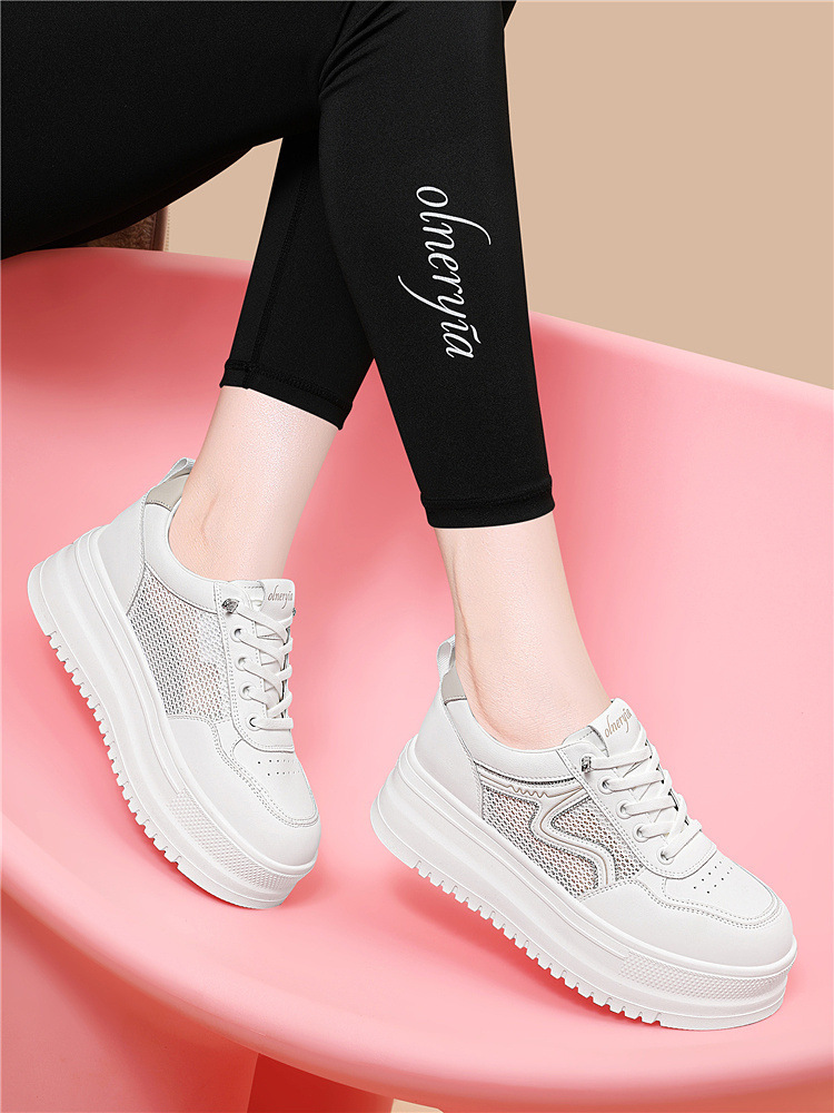 Giày sneaker nữ đế dày bánh xốp trắng phong cách mới xuân hè, đế mềm thoáng khí — 6077 Trắng, 6077 Bạch quả chi tiết 9