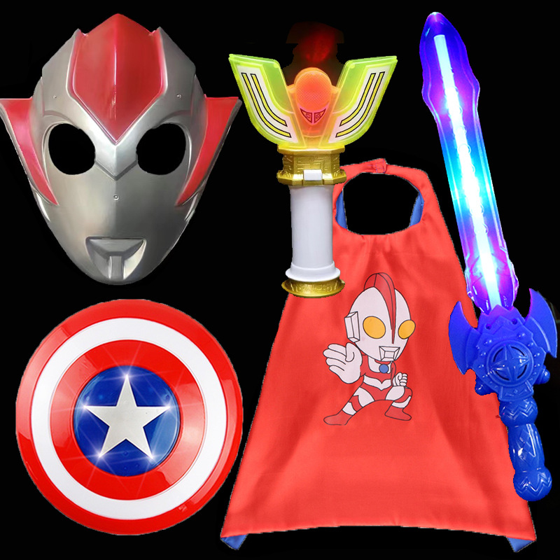 Greecho Otte máscara para niños capa de espada luminosa juegos de rol accesorios juguetes para niños y niñas