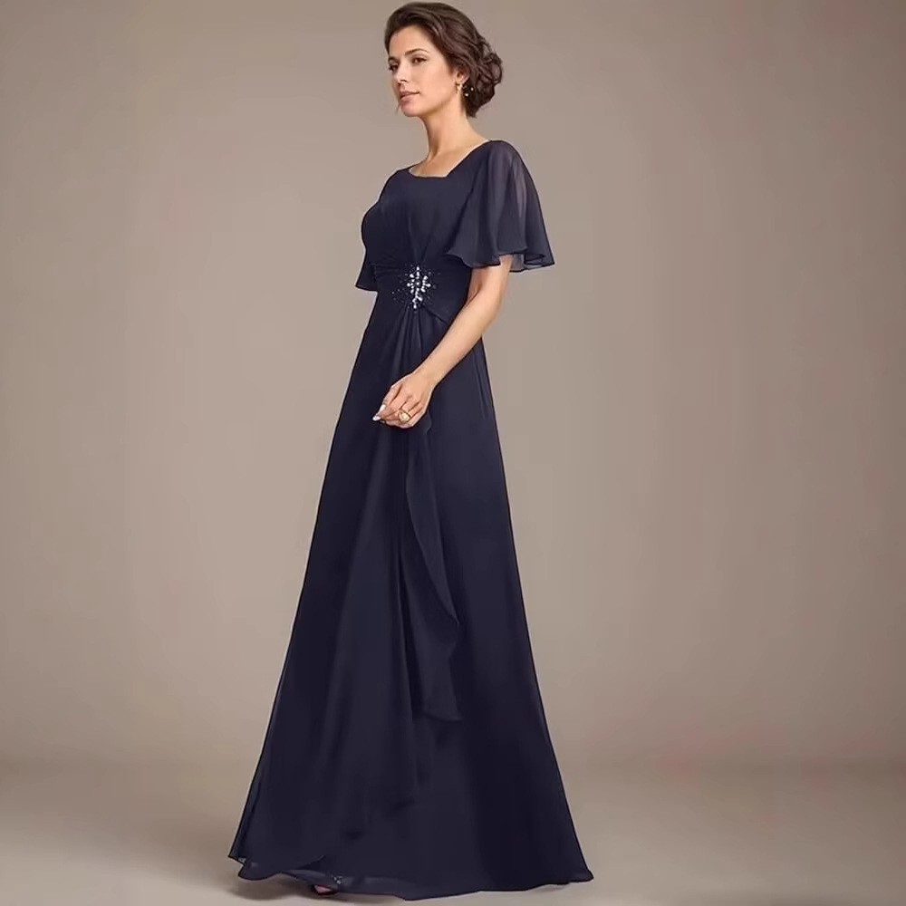 Vestido de novia de gasa de Amazon vestido de madre mariposa de manga corta plisada larga aplicación vestido de invitado de boda