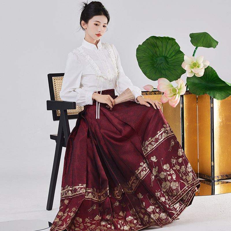 Diseño original Zhiyu estilo chino mejorado elementos han han ropa de mujer nueva camisa china vestido de caballo conjunto 8711