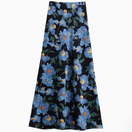 Vacation Fish Tail Split Printed Chiffon Skirt Women's Summer High Waist Slimming Skirt A-line Skirt Long Thin Skirt