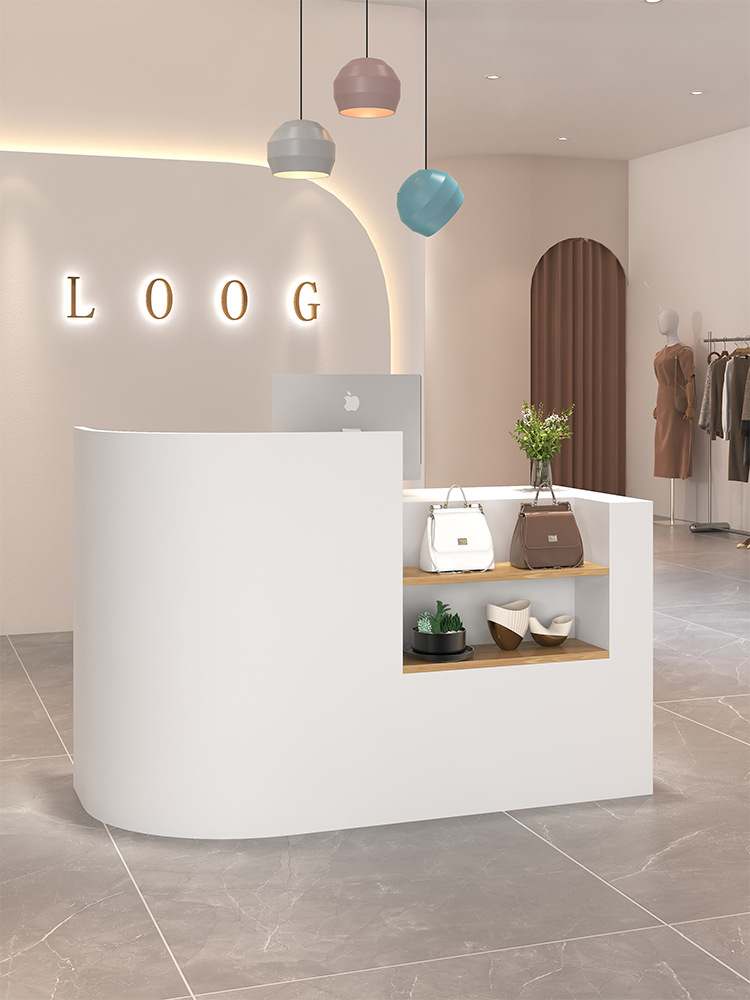 服装店收银台店铺小型美容院柜台简约现代女装吧台理发店纯白烤漆