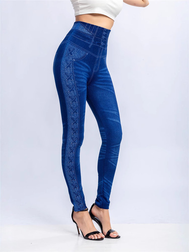 Wish Supply of European and American Women's Print Leggings, Denim Style, 9-inch, Slimming and Body-fitting