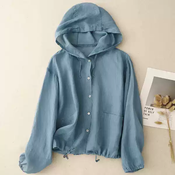 Actual Shot of 2025 Summer New Cotton and Linen Large Size Hooded Loose Long-Sleeved Breathable Sun Protection Jacket Air-Conditioned Shirt