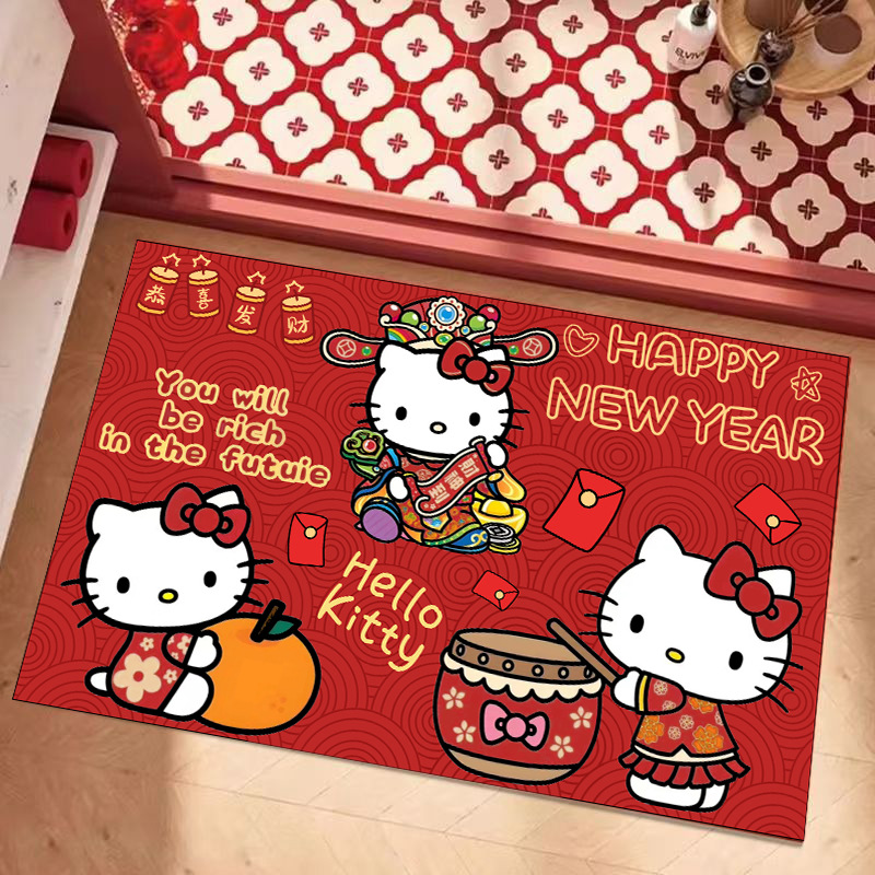 可爱卡通凯蒂猫硅藻泥地垫喜庆新春浴室吸水防滑脚垫卫生间门垫