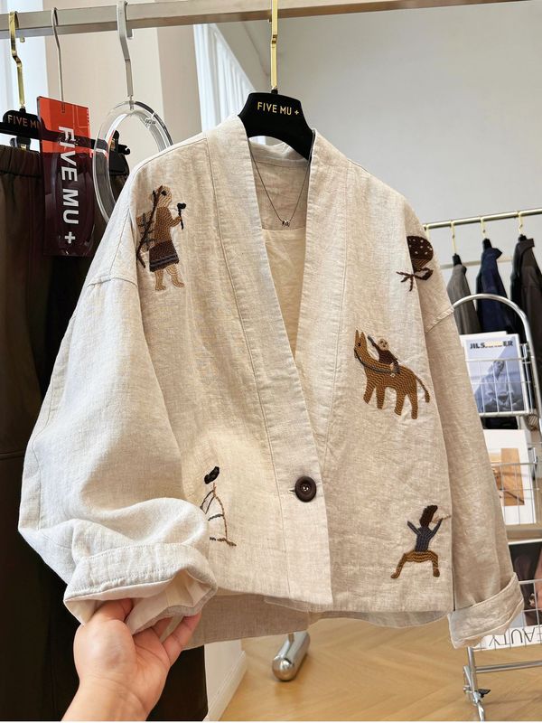 『欣幸』カーディガン 高級感あふれる重厚な刺繍 独特で洗練されたVネック 高級ショートジャケット レディース 秋用ジャケット|undefined