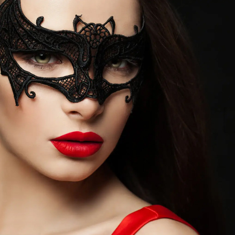 Máscaras de encaje sexuales transfronterizas, máscaras de encaje negras, máscaras de ojos irreformes, máscaras de ojos de la princesa