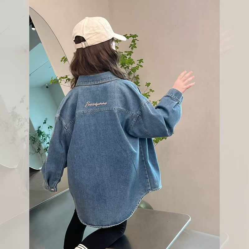 女童牛仔衬衫洋气韩版小女孩衬衣儿童外套开衫大童装2025春秋新款|undefined