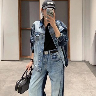 American Style High Street Vintage Washed Patchwork Denim Jacket 24 Autumn New Loose Design Sense Slimming Jacket Top