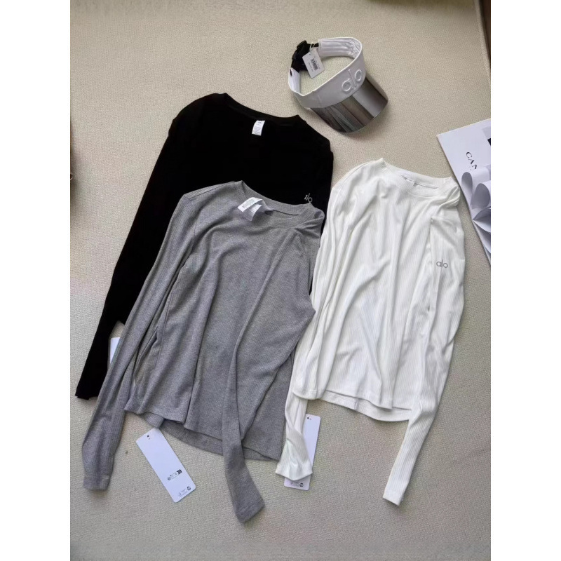 Alo Pilates Long-Sleeved Pure Cotton Bottoming Shirt Spring T-Shirt Women's Sports Quick-Drying Ribbed Fitness Training Yoga Clothing Top Alo Pilates Long-Sleeved Pure Cotton Bottoming Shirt Spring T-Shirt Women's Sports Quick-Drying Ribbed Fitness Training Yoga Clothing Top