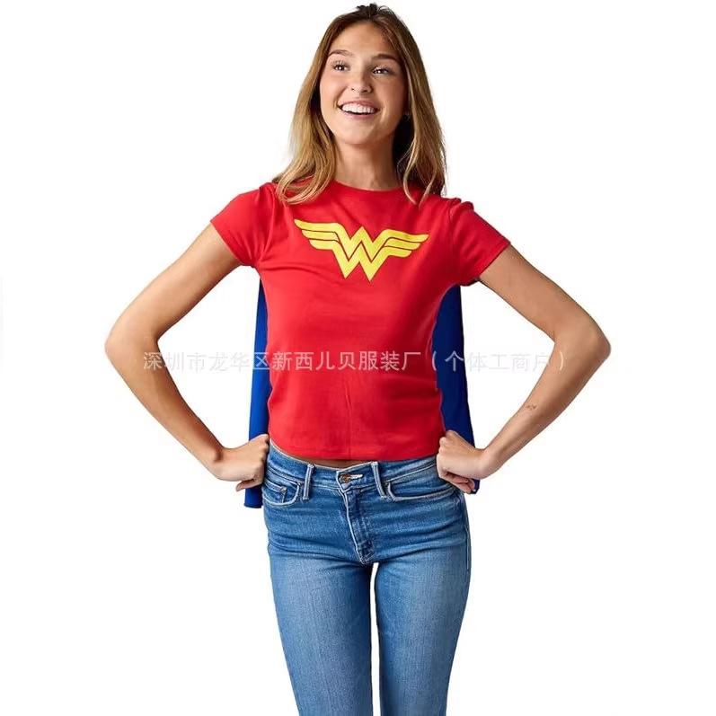 Cross-border Wonder Woman Blue Striped Teen Costume Cosplay Cape T-shirt DC Comics Cross-border Wonder Woman Blue Striped Teen Costume Cosplay Cape T-shirt DC Comics
