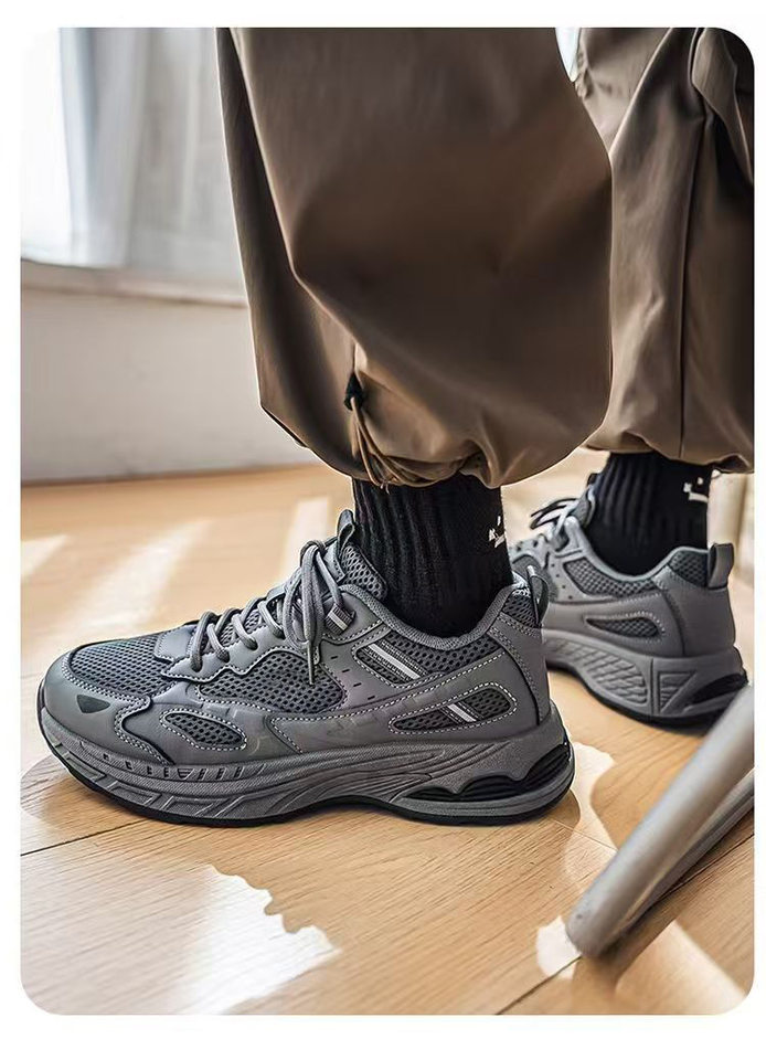 Giày thể thao nam sneaker thân lưới thoáng khí, đế cao su gót thấp, dây buộc, phong cách casual — F901 màu đen, F901 xám nhạt, F901 xám đậm chi tiết 13