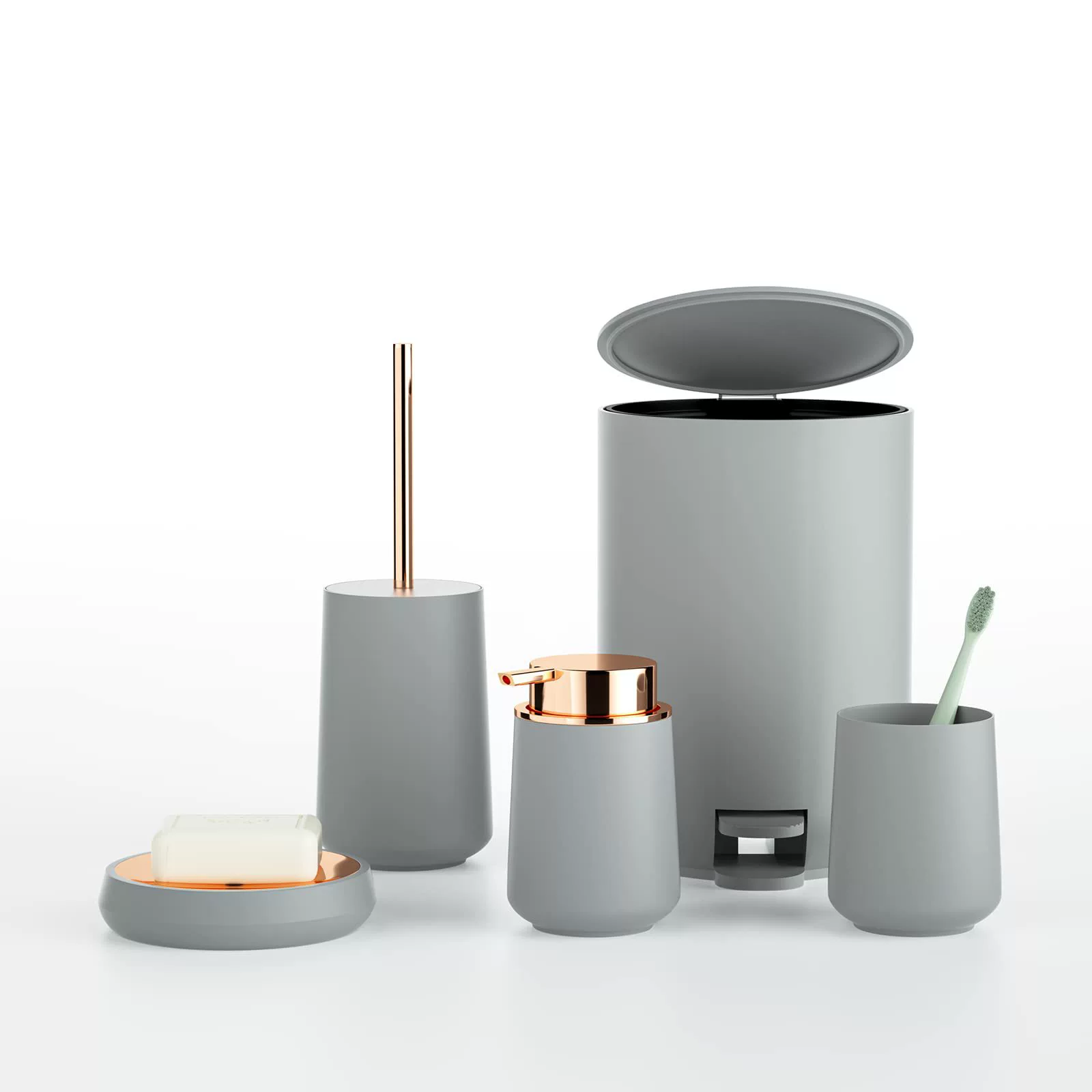 Elite set, toilet, garbage can, container