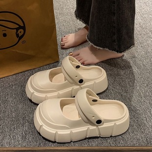 2023 New Little Red Book Mary Jane Hole Shoes Women's Summer Outwear Height-increasing Thick Sole Trendy Beach Sandals