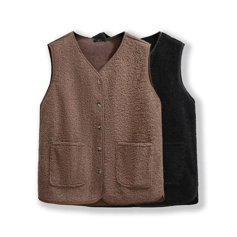 130-320大码女装小香风背心2025冬季新款微胖妹妹v领马夹仿羊羔毛