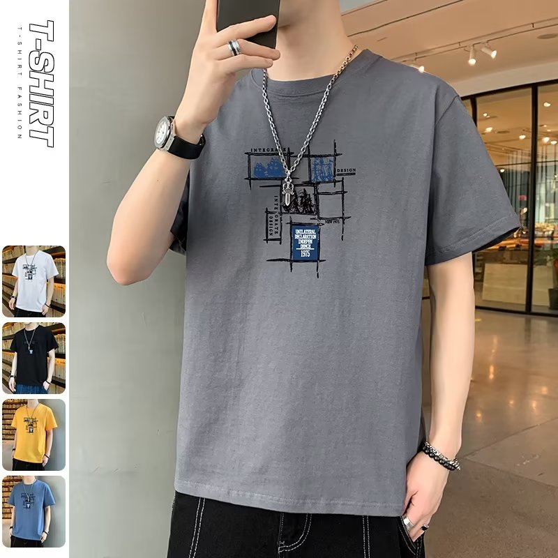 Camiseta de manga corta de moda para hombre 2023 nuevo verano estilo coreano suelta marca de moda para estudiantes cuello redondo casual Boys ins top
