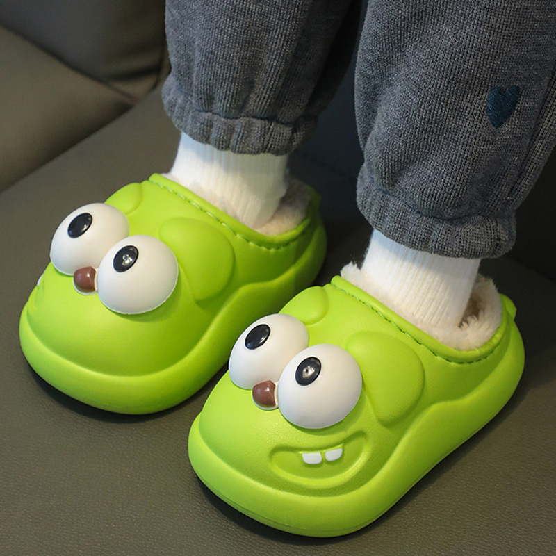 Big Eye Dog children's waterproof cotton slippers winter girls wear warm non-slip home closed toe slippers baby slippers
