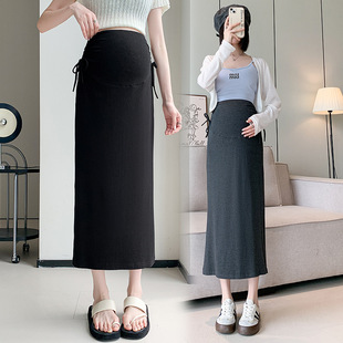 Pregnant Women's Skirt Summer New Fashion Thin Knitted Drawstring Skirt High Waist Slimming Straight Hip Skirt