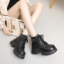 跨境欧美马丁靴女爆款2025秋冬小个子增高厚底系带英伦短靴现货