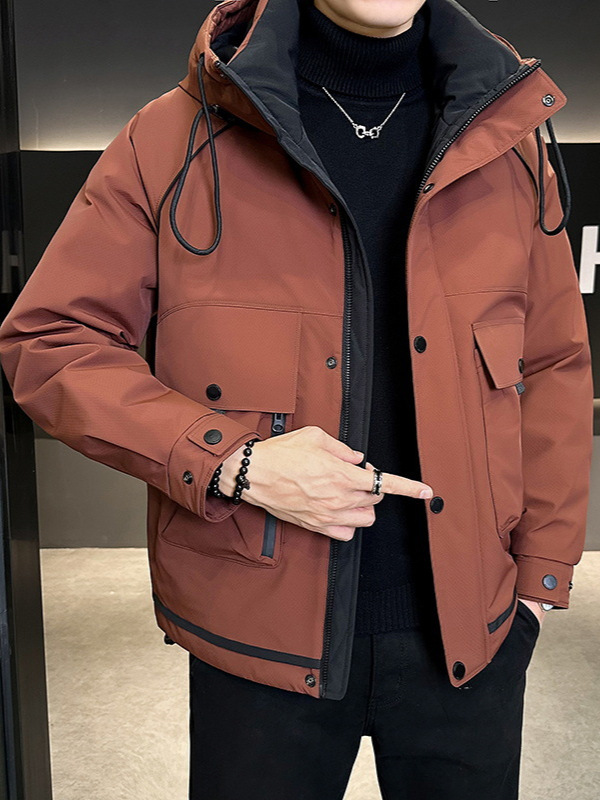 2024 Winter New Men's Hooded Down Jacket Men's Trendy Workwear Outdoor Thickened Winter Jacket