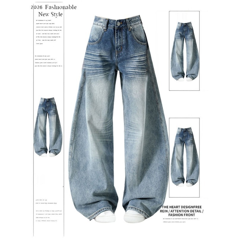 American Retro Light Blue Scimitar Jeans for Women, Spring 2026 New Design, Low-Waist, Slimming, Figure-Flattering Wide-Leg Pants American Retro Light Blue Scimitar Jeans for Women, Spring 2026 New Design, Low-Waist, Slimming, Figure-Flattering Wide-Leg Pants