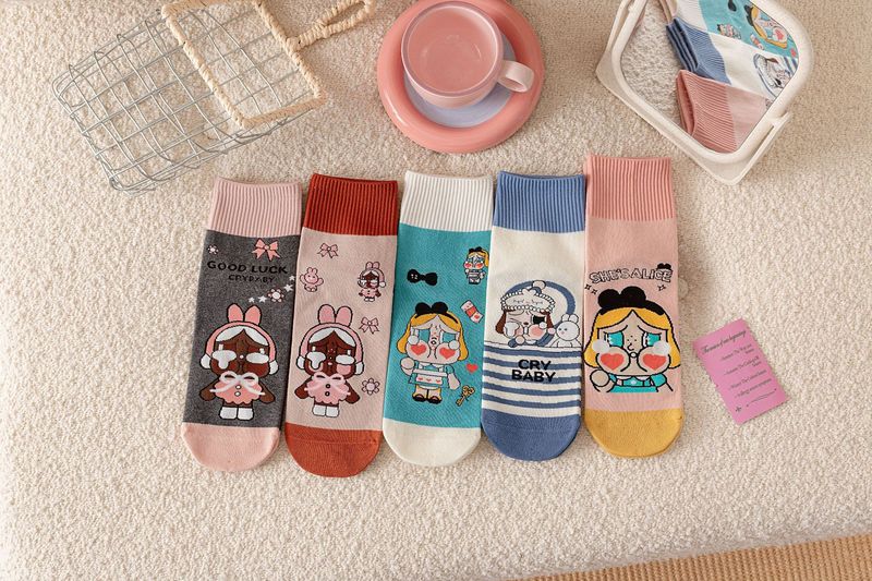 女性用ソックス、秋の新作レディースソックス、かわいい漫画のミッドカーフソックス、トレンディで多用途なプリンセスソックス、ベビーコットンソックス|undefined