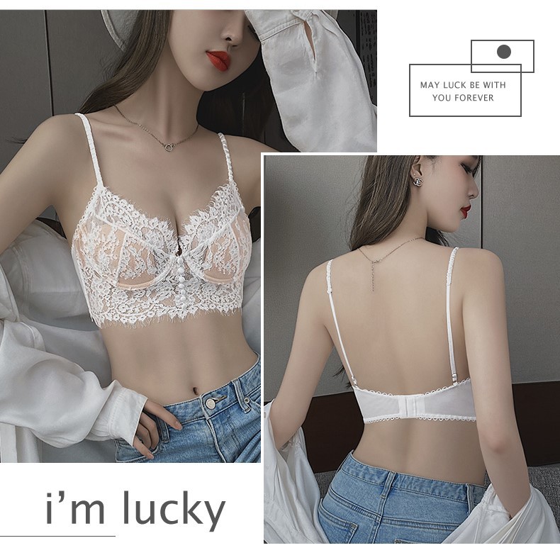 [Ropa interior de espina de pescado] Ropa interior francesa belleza sexy ropa interior de espalda se puede usar fuera moda puro deseo sujetador Correa sujetador